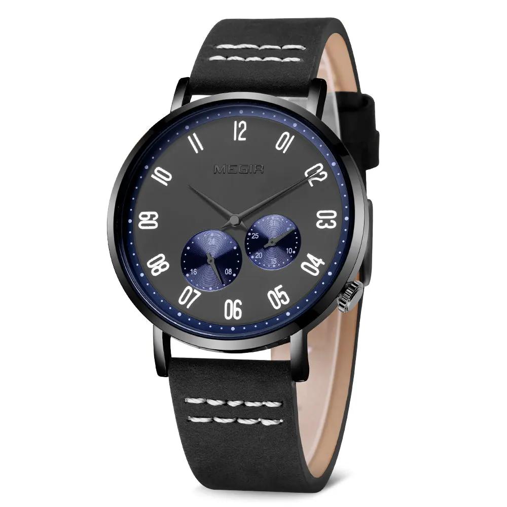 MEGIR Fashion Casual Men Watches Luxury Leather Quartz Sport Wristwatch Waterproof Luminous Clock Large Dial Relogio Masculino 1083 by MEGIR WATCH GROUP