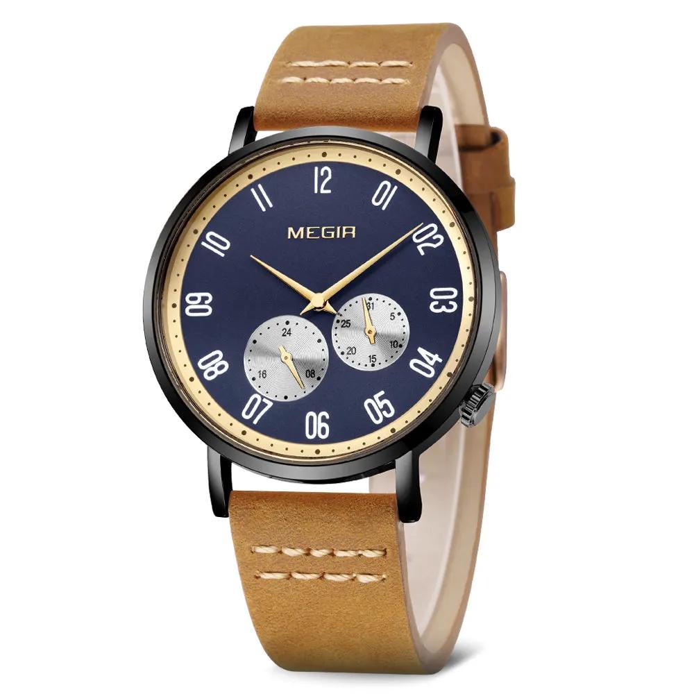 MEGIR Fashion Casual Men Watches Luxury Leather Quartz Sport Wristwatch Waterproof Luminous Clock Large Dial Relogio Masculino 1083 by MEGIR WATCH GROUP