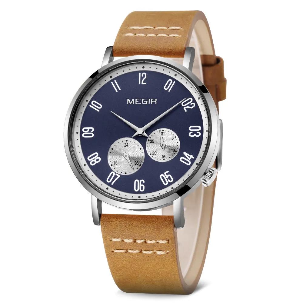 MEGIR Fashion Casual Men Watches Luxury Leather Quartz Sport Wristwatch Waterproof Luminous Clock Large Dial Relogio Masculino 1083 by MEGIR WATCH GROUP
