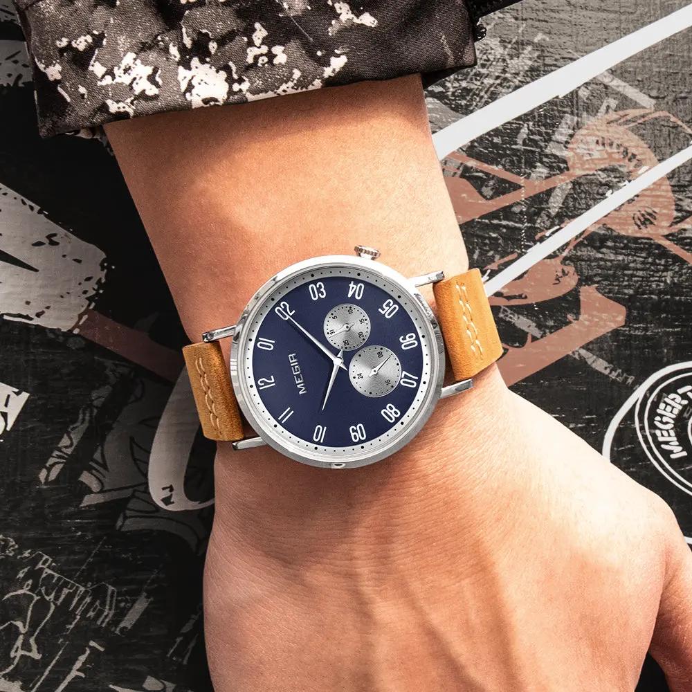MEGIR Fashion Casual Men Watches Luxury Leather Quartz Sport Wristwatch Waterproof Luminous Clock Large Dial Relogio Masculino 1083 by MEGIR WATCH GROUP