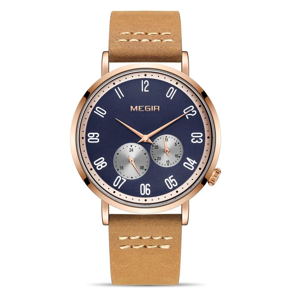 MEGIR Fashion Casual Men Watches Luxury Leather Quartz Sport Wristwatch Waterproof Luminous Clock Large Dial Relogio Masculino 1083 by MEGIR WATCH GROUP