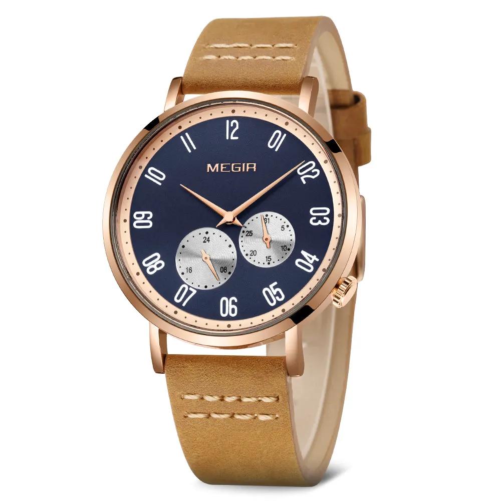 MEGIR Fashion Casual Men Watches Luxury Leather Quartz Sport Wristwatch Waterproof Luminous Clock Large Dial Relogio Masculino 1083 by MEGIR WATCH GROUP