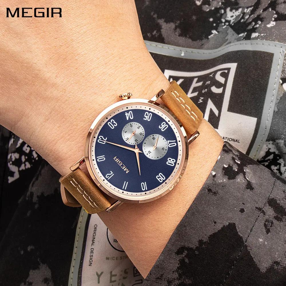 MEGIR Fashion Casual Men Watches Luxury Leather Quartz Sport Wristwatch Waterproof Luminous Clock Large Dial Relogio Masculino 1083 by MEGIR WATCH GROUP