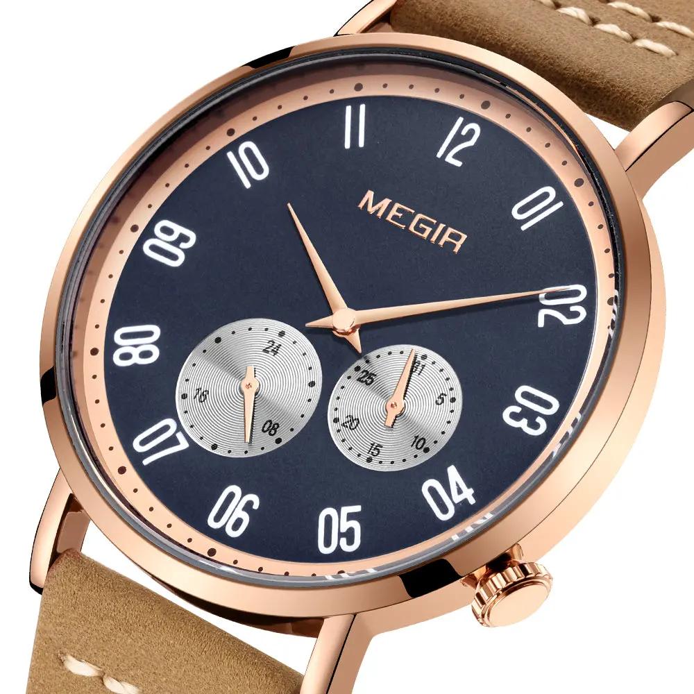 MEGIR Fashion Casual Men Watches Luxury Leather Quartz Sport Wristwatch Waterproof Luminous Clock Large Dial Relogio Masculino 1083 by MEGIR WATCH GROUP