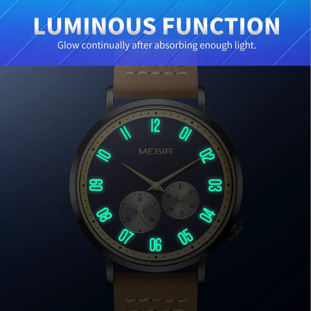 MEGIR Fashion Casual Men Watches Luxury Leather Quartz Sport Wristwatch Waterproof Luminous Clock Large Dial Relogio Masculino 1083 by MEGIR WATCH GROUP