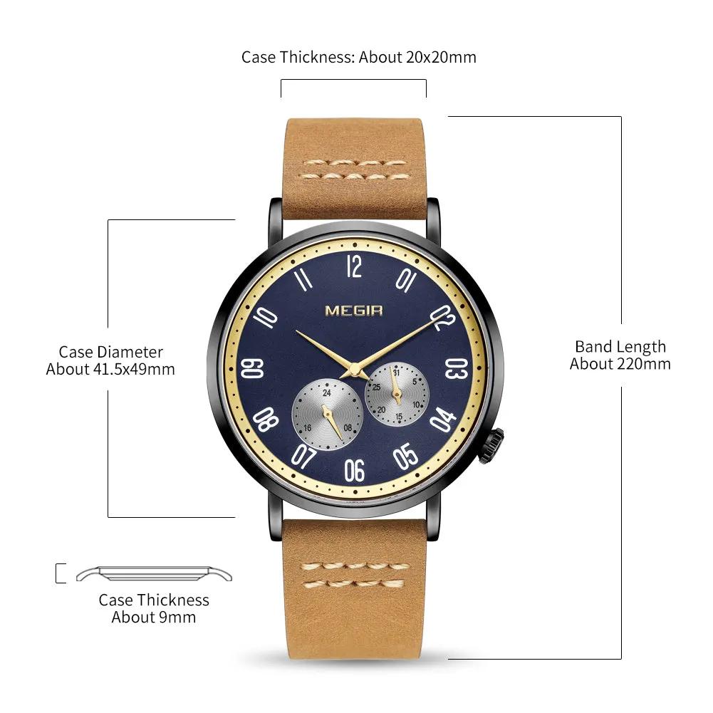 MEGIR Fashion Casual Men Watches Luxury Leather Quartz Sport Wristwatch Waterproof Luminous Clock Large Dial Relogio Masculino 1083 by MEGIR WATCH GROUP