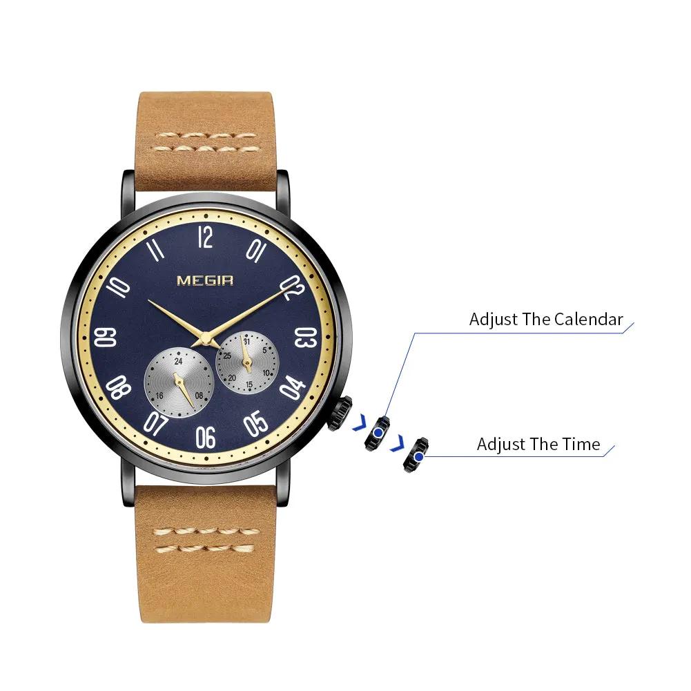 MEGIR Fashion Casual Men Watches Luxury Leather Quartz Sport Wristwatch Waterproof Luminous Clock Large Dial Relogio Masculino 1083 by MEGIR WATCH GROUP