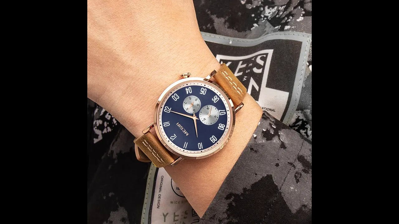 MEGIR Fashion Casual Men Watches Luxury Leather Quartz Sport Wristwatch Waterproof Luminous Clock Large Dial Relogio Masculino 1083 by MEGIR WATCH GROUP