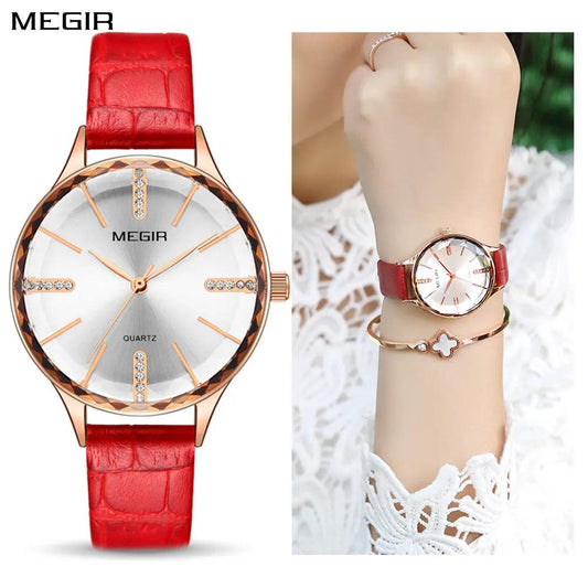 MEGIR Luxury Woman Wristwatch Elegant Waterproof Leather Strap Female Quartz Watches Dress Diamond Wrist Watch for Ladies Gift 4213 by MEGIR WATCH GROUP