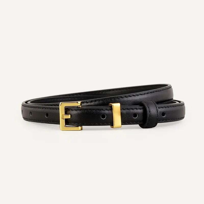 Skinny Leather Belt with Golden Buckle by Trendsi