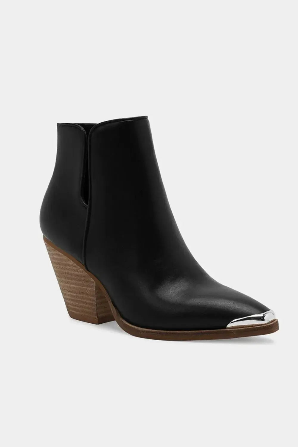 Beast Fashion Pointed Metal-Tip Toe Block Heel Ankle Boots by Beast Fashion