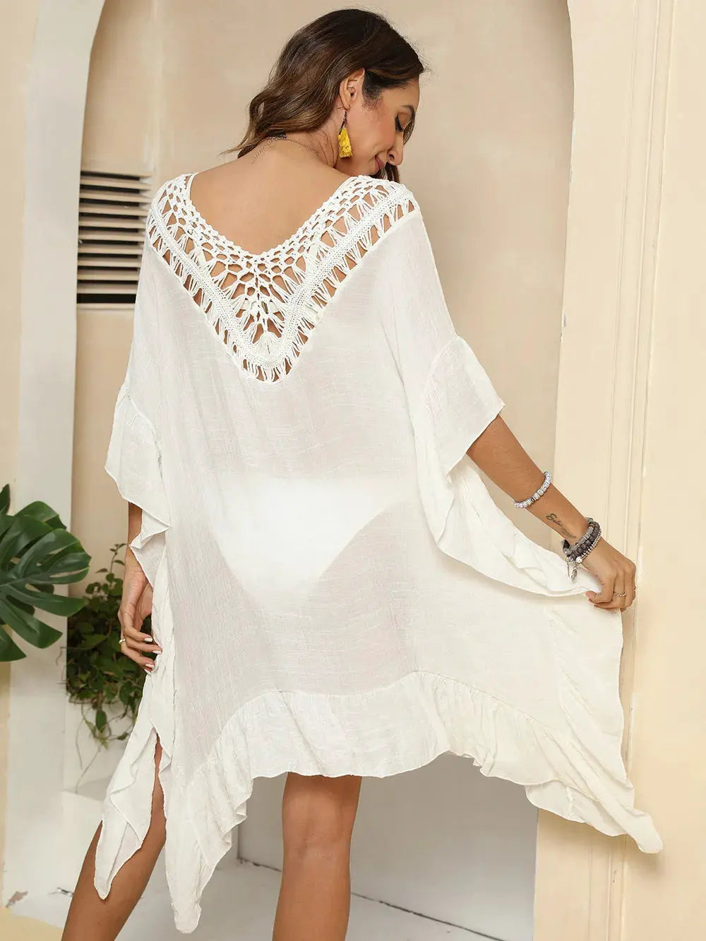 Cutout Ruffled Half Sleeve Cover-Up by Partner Labels