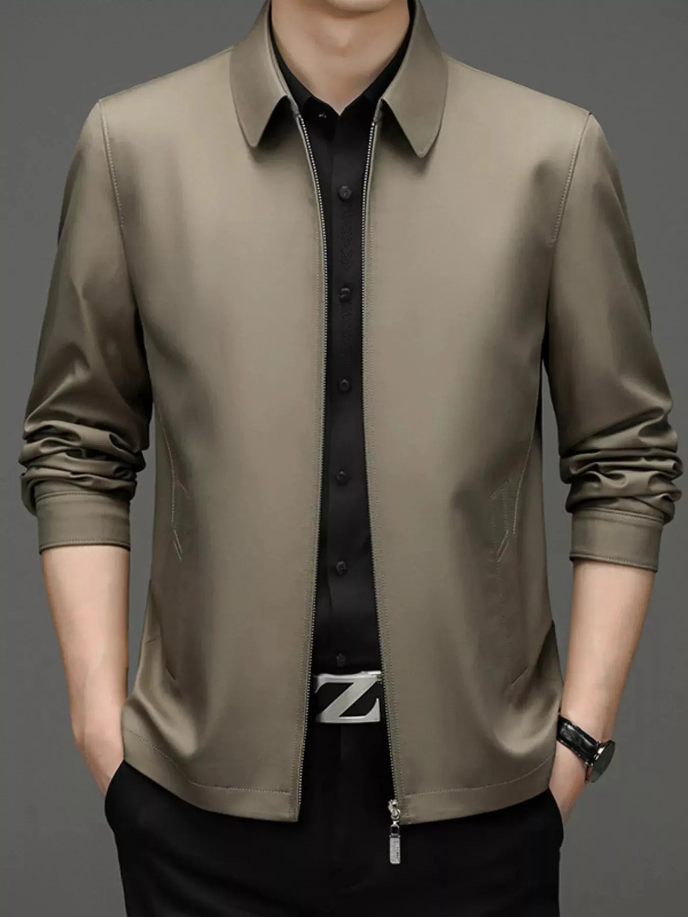 Men's Plus Size Zip Up Long Sleeve Jacket by Partner Label