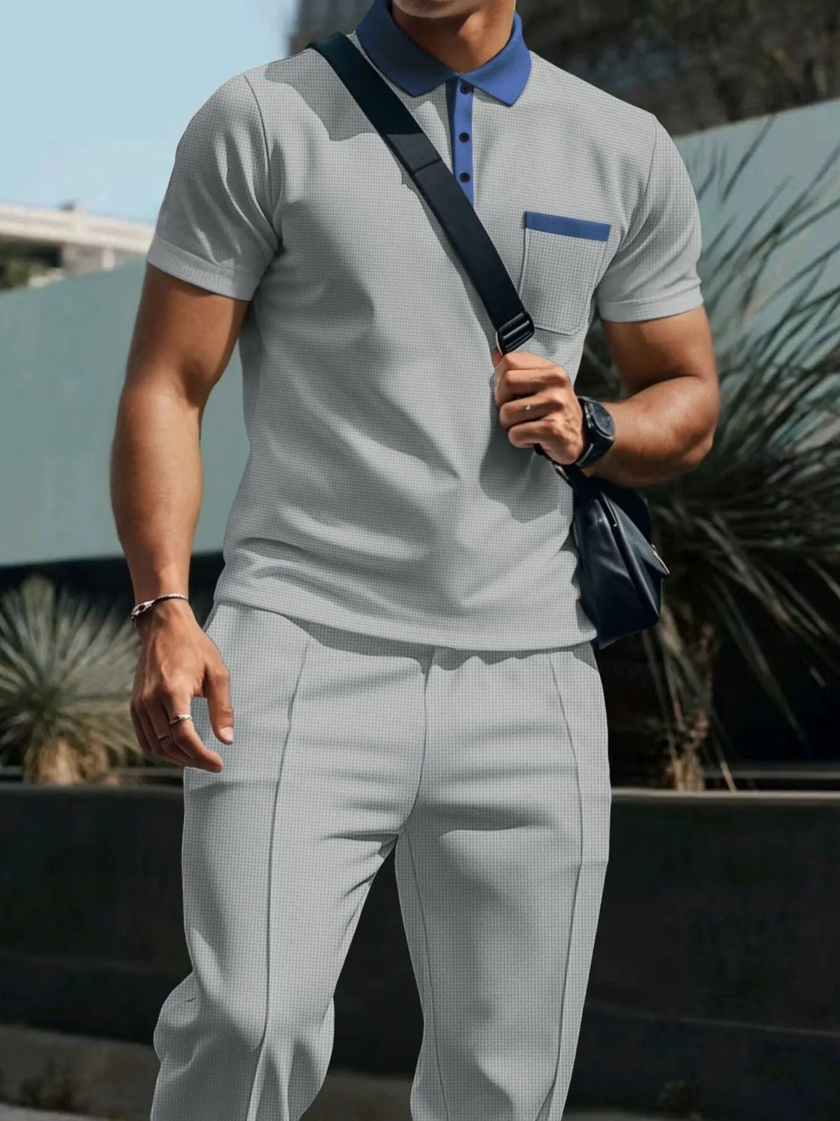 Men's Full Size Short Sleeve Polo and Pants Set Plus Size by Trendsi