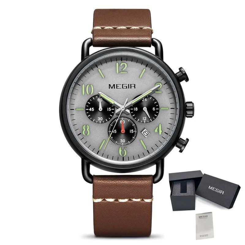 MEGIR Fashion Mens Watches Luxury Sport Quartz Wrist Watch Steel Mesh Business Casual Watches Calendar Leather Band Man Clock 2158 by MEGIR WATCH GROUP
