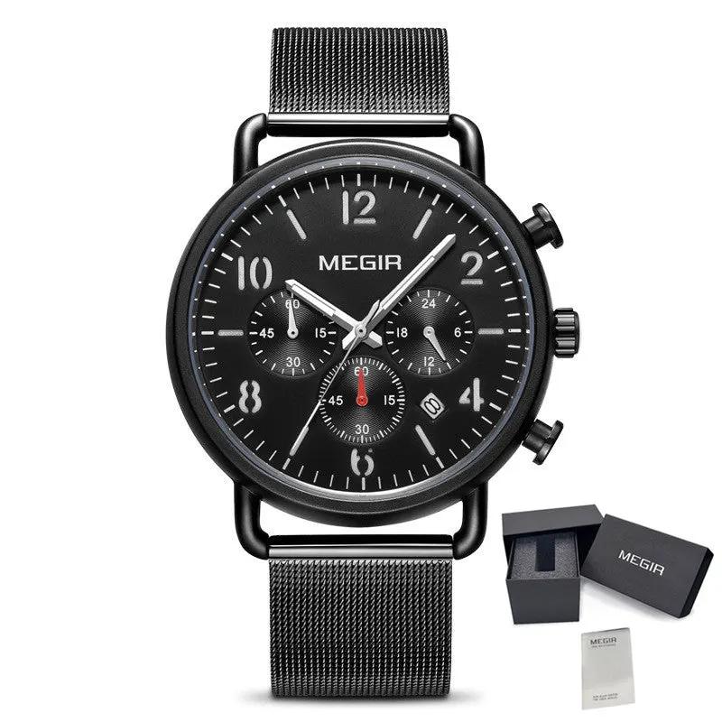 MEGIR Fashion Mens Watches Luxury Sport Quartz Wrist Watch Steel Mesh Business Casual Watches Calendar Leather Band Man Clock 2158 by MEGIR WATCH GROUP