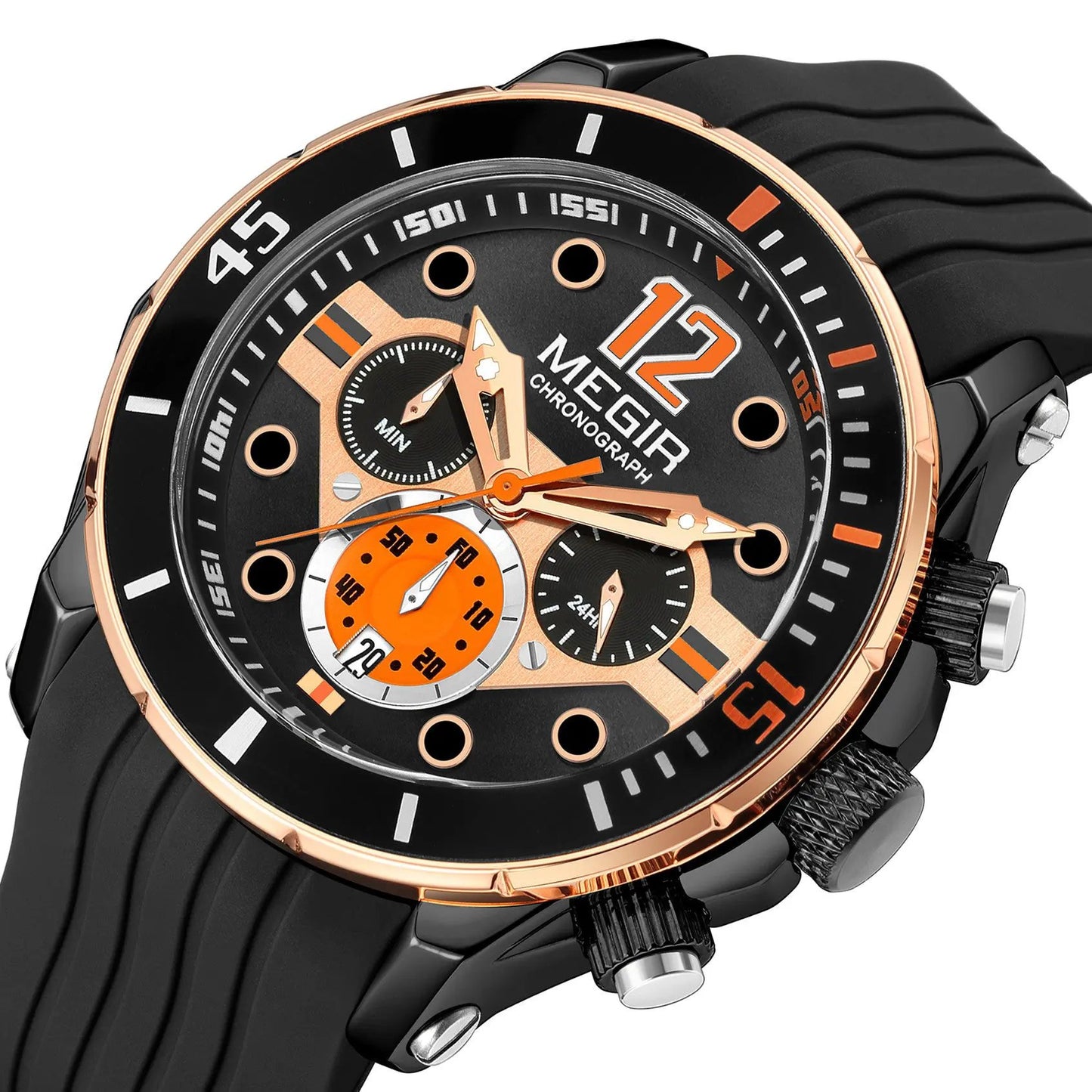 MEGIR Men's Sport Watches Chronograph Silicone Strap Waterproof Calendar Quartz Military Wristwatch Male Clock Relogio Masculino 2206 by MEGIR WATCH GROUP