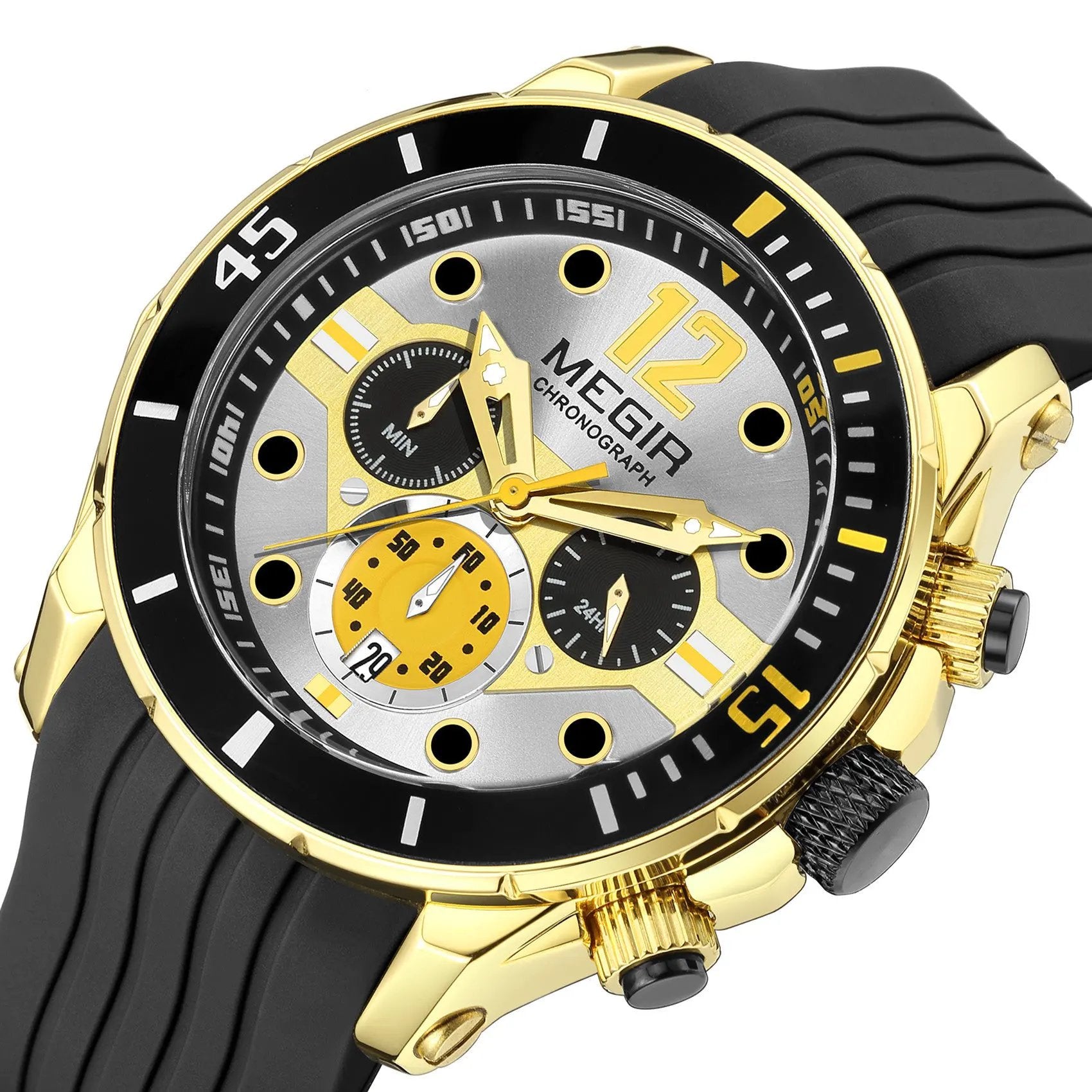 MEGIR Men's Sport Watches Chronograph Silicone Strap Waterproof Calendar Quartz Military Wristwatch Male Clock Relogio Masculino 2206 by MEGIR WATCH GROUP