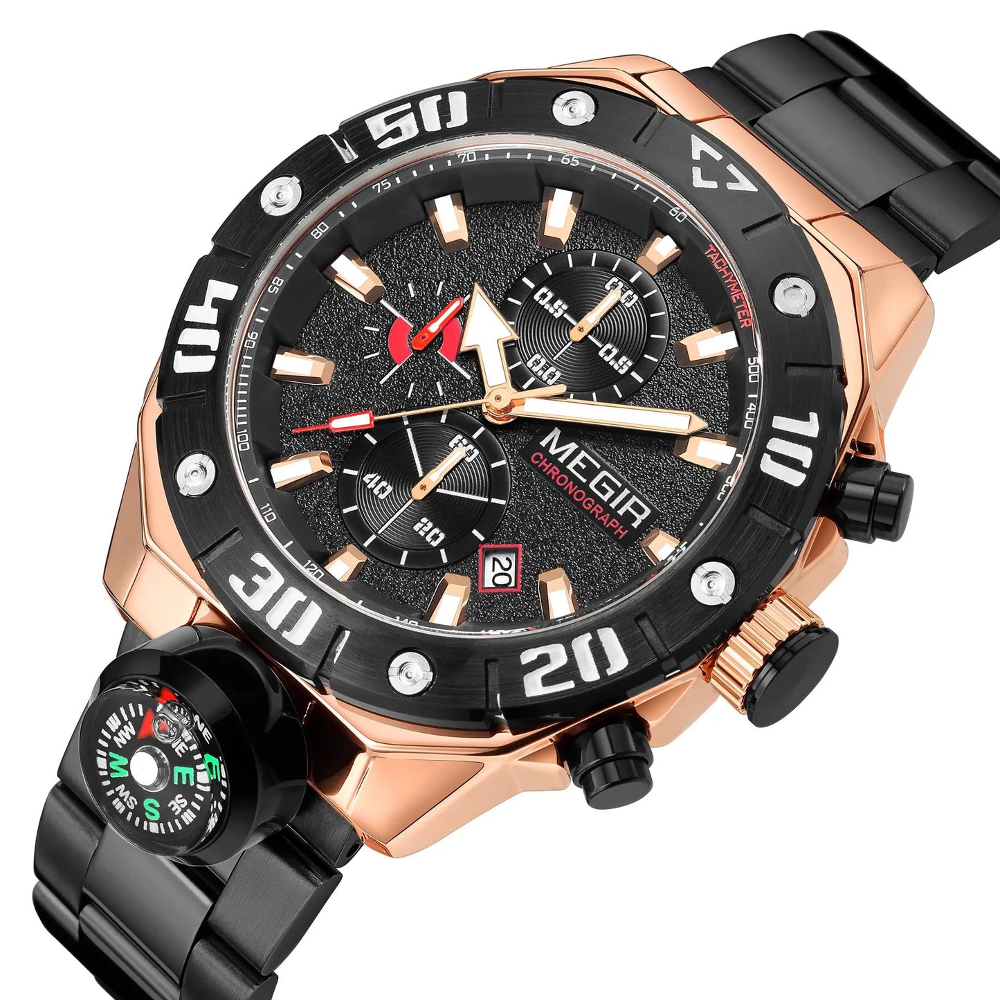 MEGIR Watch Top Brand Luxury Business Quartz Watches Chronograph Stainless Steel Calendar Luminous Clock WristWatch Montre Homme 2219 by MEGIR WATCH GROUP