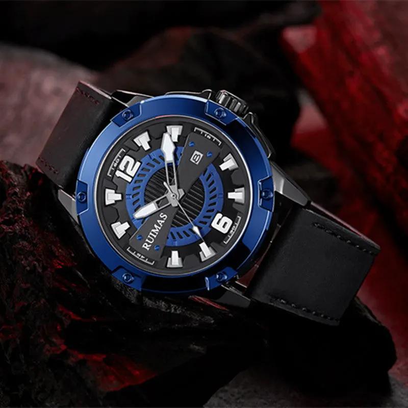 RUIMAS Luxury Men Watches Leather Strap Sport Casual Wristwatches Waterproof Luminous Date Clock Big Dial Montre Homme 302 by MEGIR WATCH GROUP