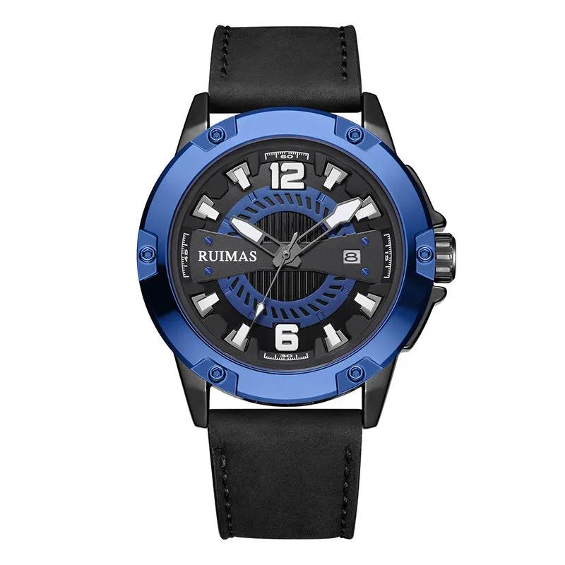 RUIMAS Luxury Men Watches Leather Strap Sport Casual Wristwatches Waterproof Luminous Date Clock Big Dial Montre Homme 302 by MEGIR WATCH GROUP