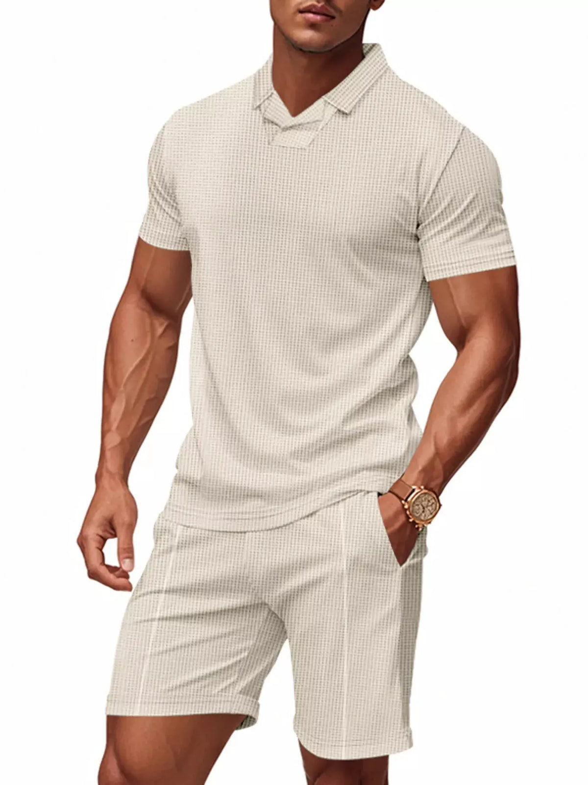 Men's Full Size Casual Short Sleeve Polo and Shorts Set Plus Size by Trendsi