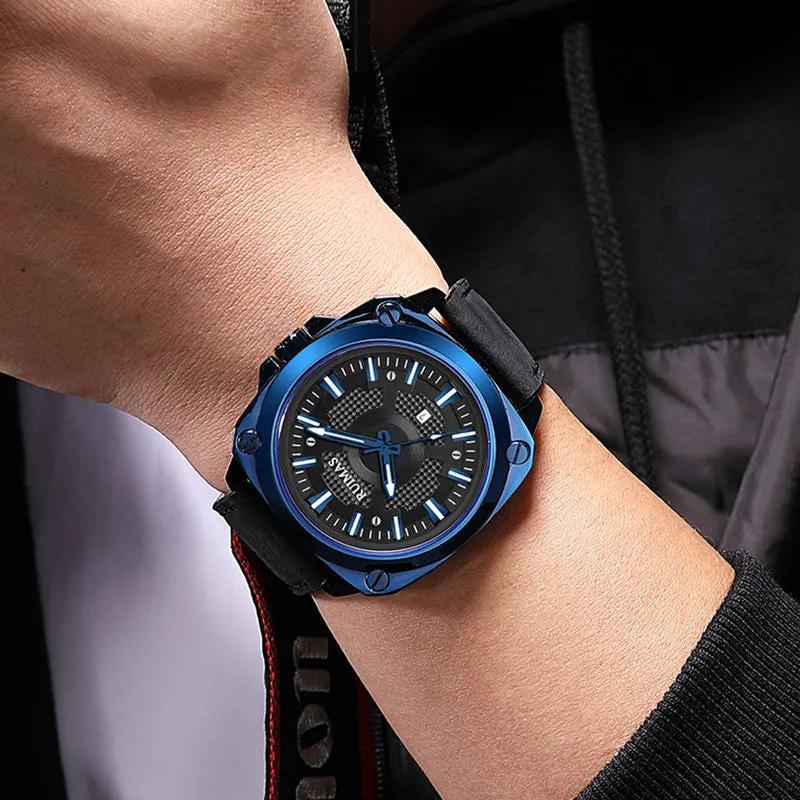 RUIMAS Top Brand Fashion Sports Quartz Wrist Watches for Men Waterproof Luminous Leather Band Relogio Masculino with Auto Date 303 by MEGIR WATCH GROUP