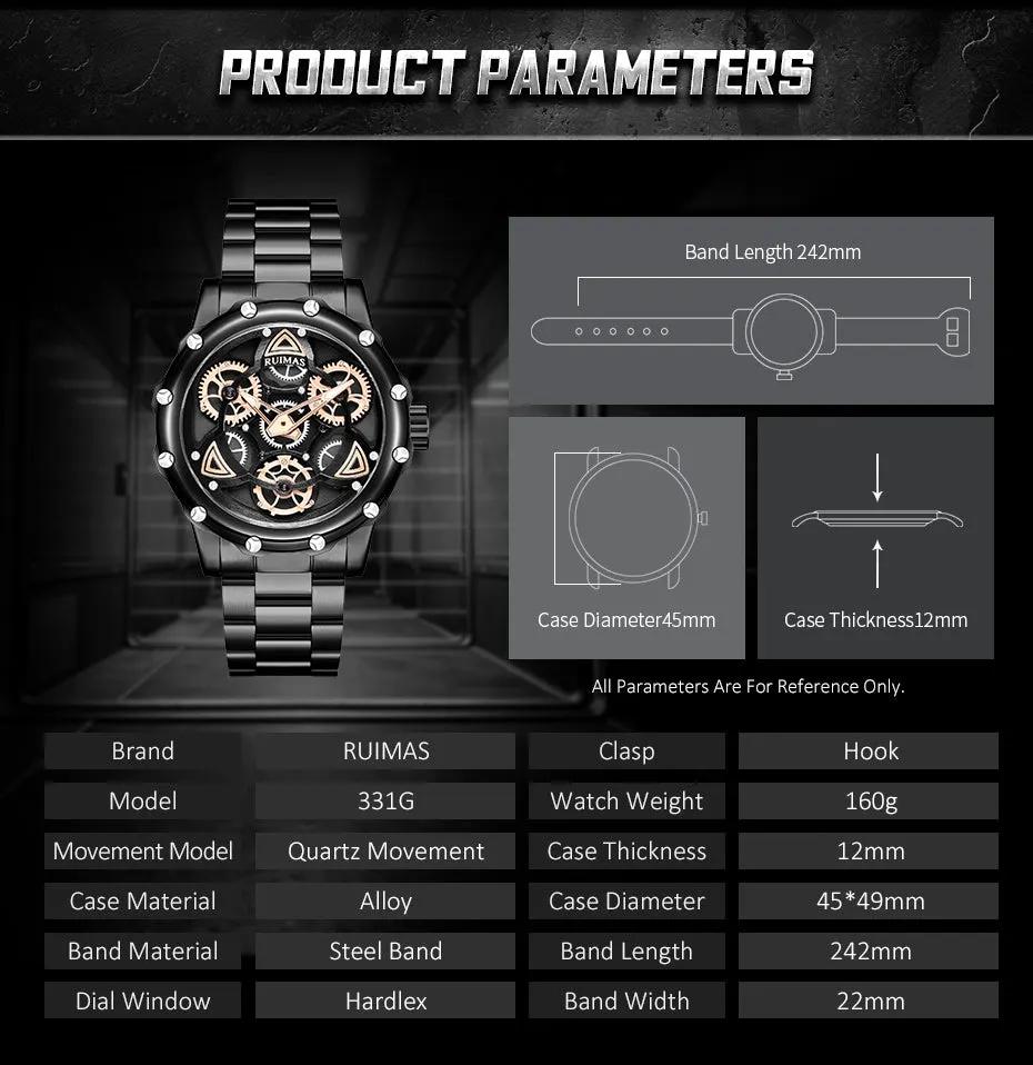 RUIMAS Quartz Watches Men's Business Wristwatch Waterproof Male Clock Chronograph Stainless Steel Casual Watch reloj hombre 331 by MEGIR WATCH GROUP
