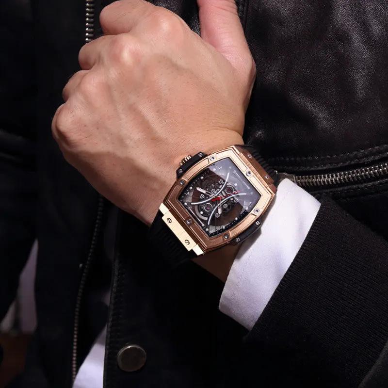 RUIMAS Quartz Sport Watches for Man Hollow Out Fashion Men Wristwatch 3ATM Waterproof Silicone Strap Clock Relogio Masculino 334 by MEGIR WATCH GROUP