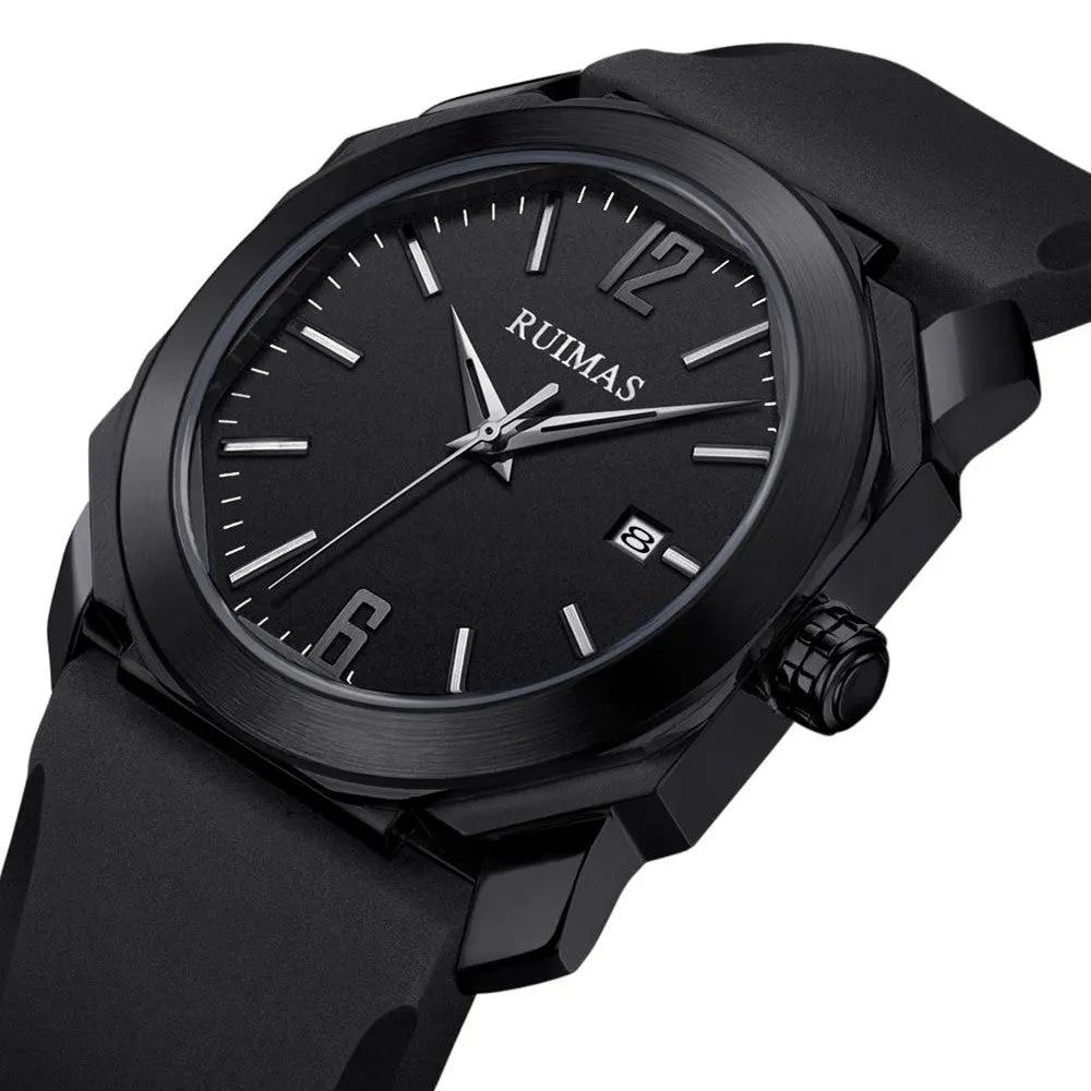 RUIMAS Luxury Silicone Band Quartz Sport Watches for Men Waterproof Calendar Casual Large Dial Wristwatch Clock Montre Homme 525 by MEGIR WATCH GROUP
