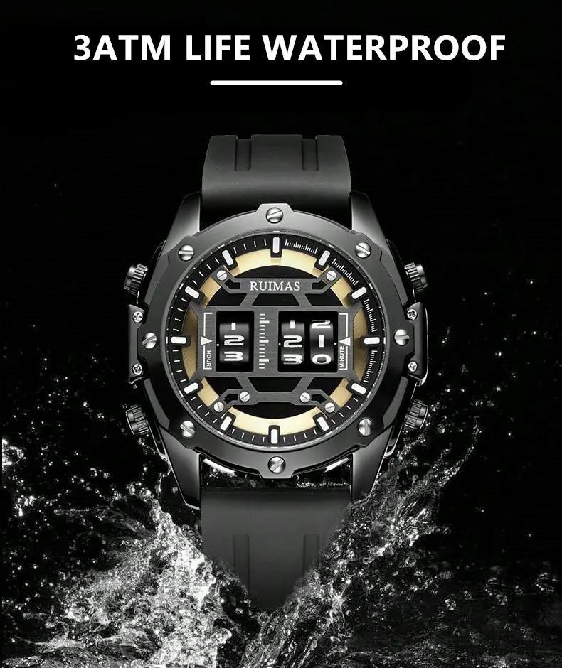 RUIMAS Mens Watches Roller Pointer Sports Quartz WristWatch Fashion Luxury Silicone Strap Waterproof Relogio Masculino 553 by MEGIR WATCH GROUP
