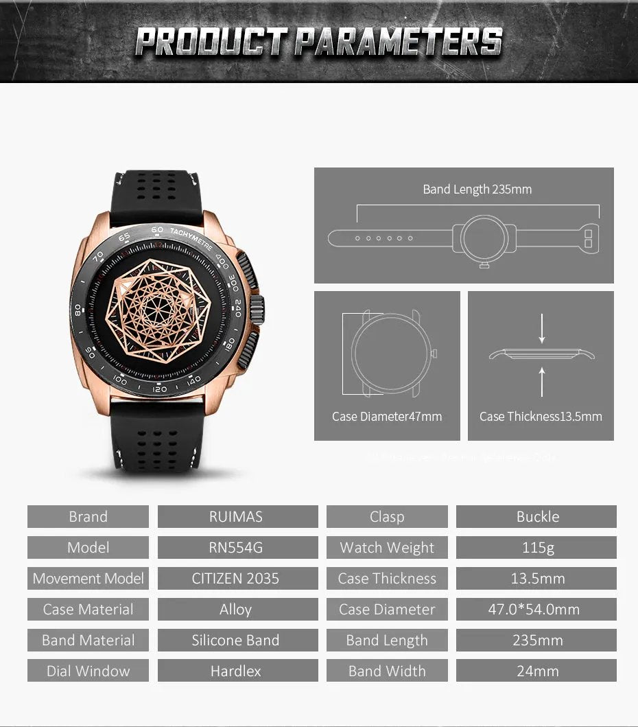 RUIMAS Men Silicone Band Quartz Casual Wrist Watches Large Dial Sport Military Watch Clock Luminous Waterproof Relogio Masculino 554 by MEGIR WATCH GROUP