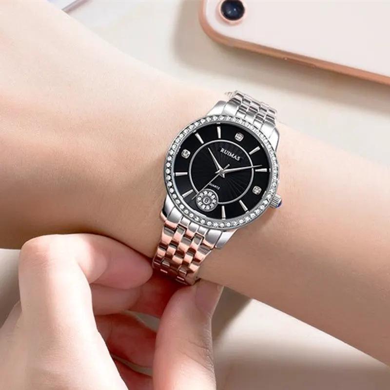 RUIMAS Luxury Women's Wrist Watch Top Brand Fashion Diamond Ladies Quartz Watches Stainless Steel Female Clock Reloj Mujer 556 by MEGIR WATCH GROUP