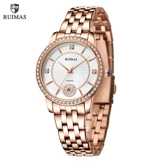 RUIMAS Luxury Women's Wrist Watch Top Brand Fashion Diamond Ladies Quartz Watches Stainless Steel Female Clock Reloj Mujer 556 by MEGIR WATCH GROUP