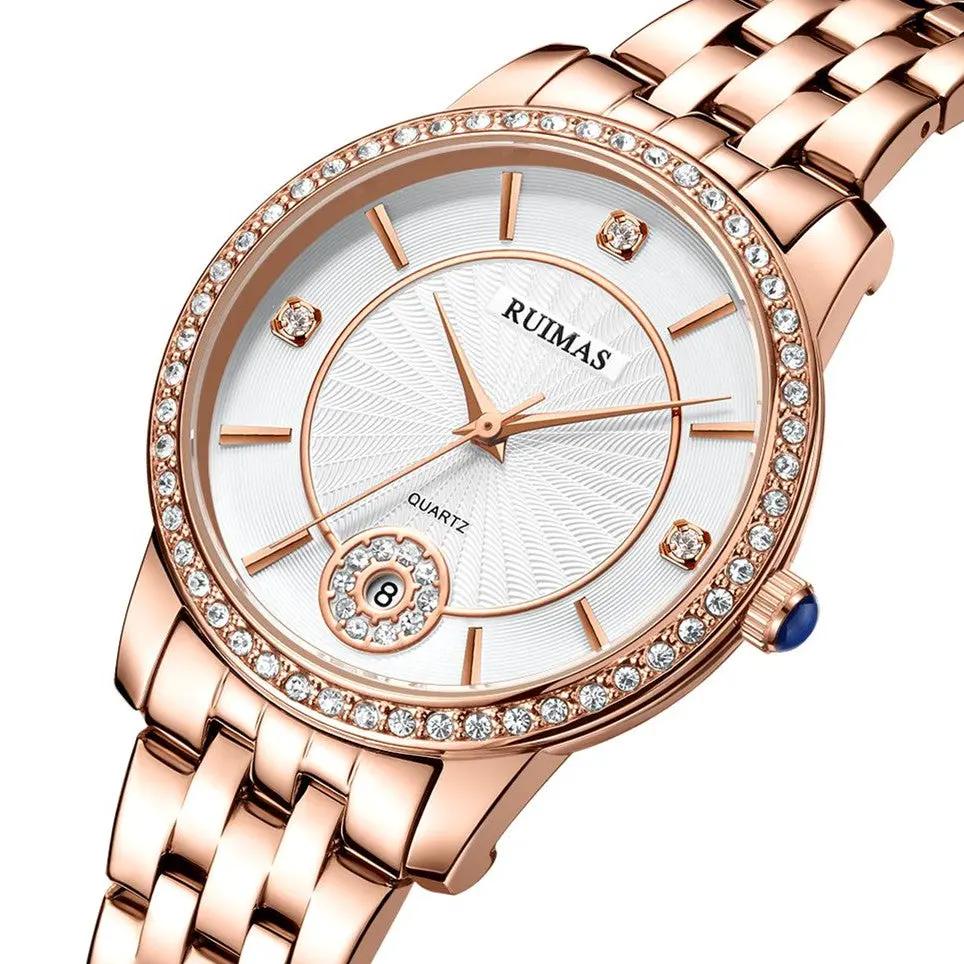 RUIMAS Luxury Women's Wrist Watch Top Brand Fashion Diamond Ladies Quartz Watches Stainless Steel Female Clock Reloj Mujer 556 by MEGIR WATCH GROUP