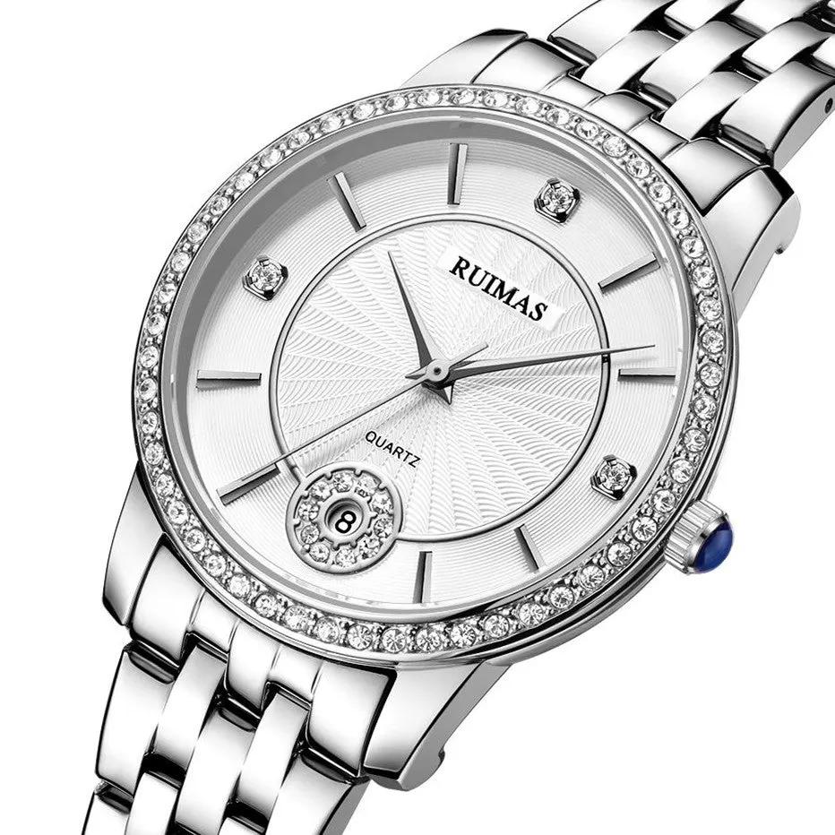 RUIMAS Luxury Women's Wrist Watch Top Brand Fashion Diamond Ladies Quartz Watches Stainless Steel Female Clock Reloj Mujer 556 by MEGIR WATCH GROUP