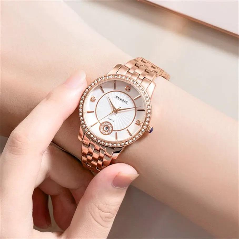 RUIMAS Luxury Women's Wrist Watch Top Brand Fashion Diamond Ladies Quartz Watches Stainless Steel Female Clock Reloj Mujer 556 by MEGIR WATCH GROUP