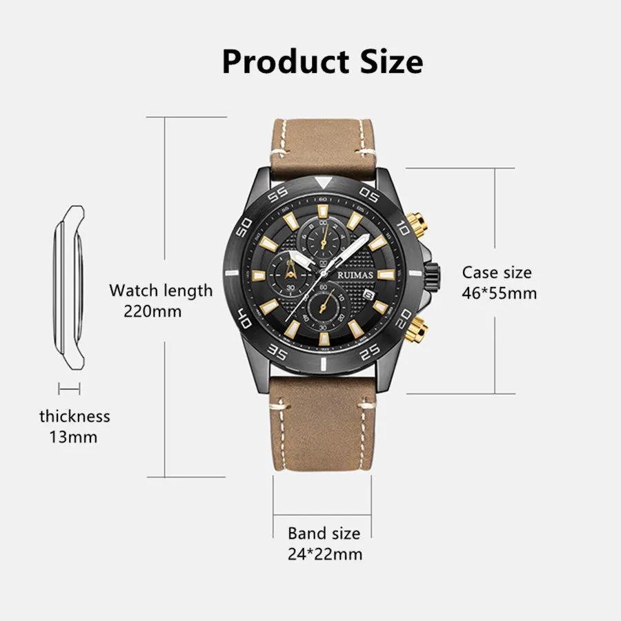 RUIMAS Luxury Brand Mens Watches Quartz Leather Strap Wristwatch Waterproof Clock Sports Large Dial Watch Auto Date Montre Homme 572 by MEGIR WATCH GROUP