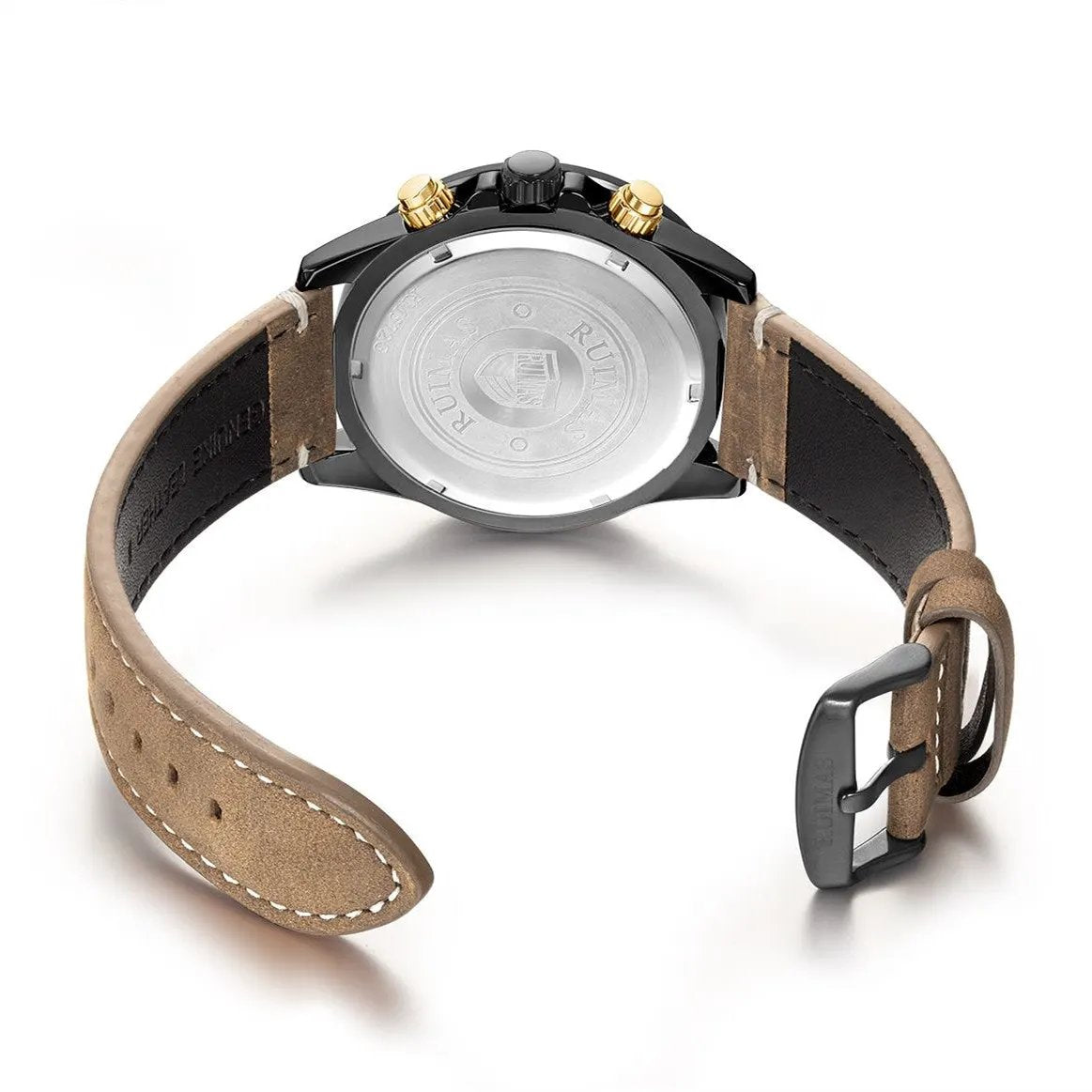 RUIMAS Luxury Brand Mens Watches Quartz Leather Strap Wristwatch Waterproof Clock Sports Large Dial Watch Auto Date Montre Homme 572 by MEGIR WATCH GROUP
