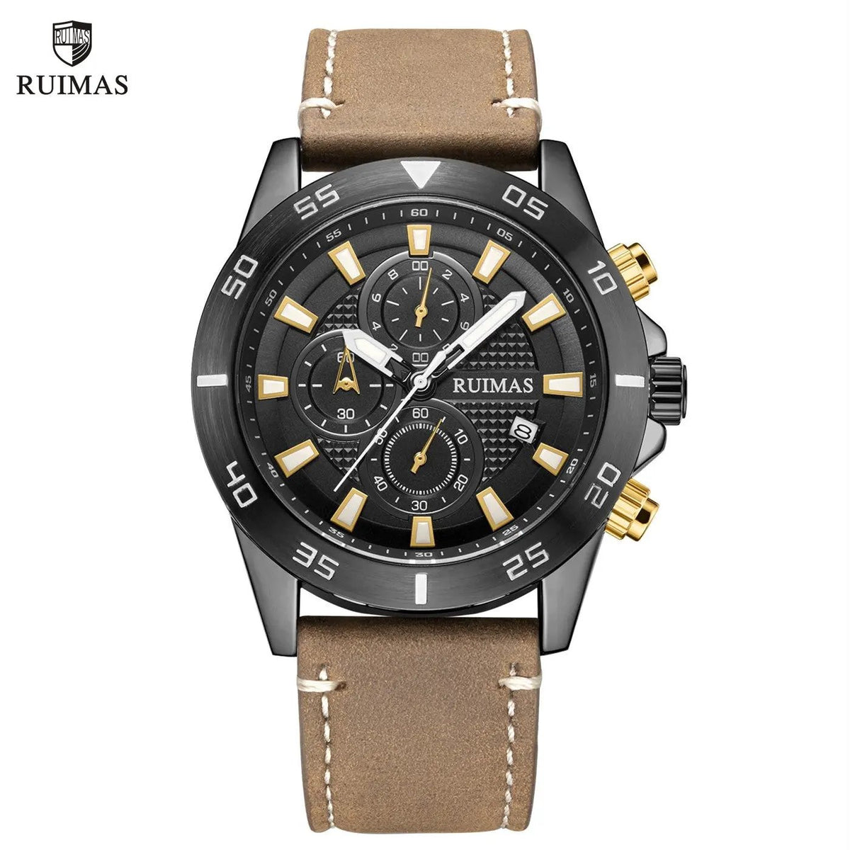 RUIMAS Luxury Brand Mens Watches Quartz Leather Strap Wristwatch Waterproof Clock Sports Large Dial Watch Auto Date Montre Homme 572 by MEGIR WATCH GROUP
