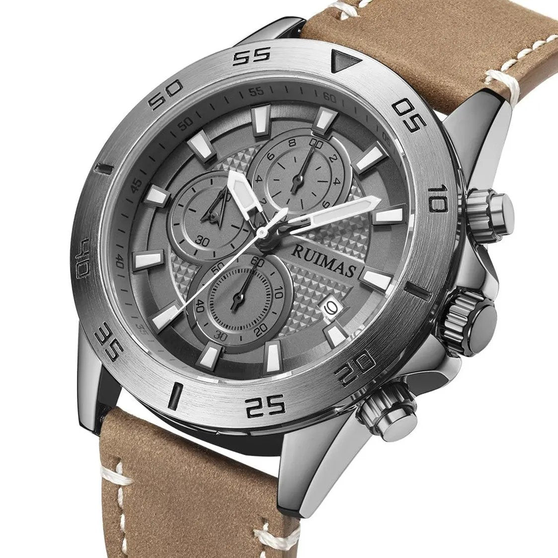 RUIMAS Luxury Brand Mens Watches Quartz Leather Strap Wristwatch Waterproof Clock Sports Large Dial Watch Auto Date Montre Homme 572 by MEGIR WATCH GROUP