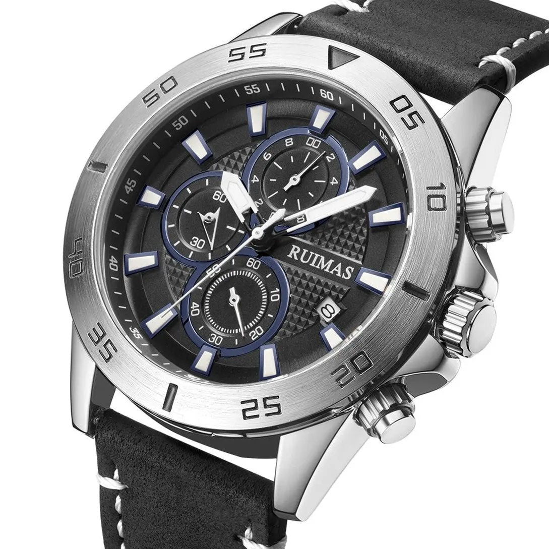 RUIMAS Luxury Brand Mens Watches Quartz Leather Strap Wristwatch Waterproof Clock Sports Large Dial Watch Auto Date Montre Homme 572 by MEGIR WATCH GROUP