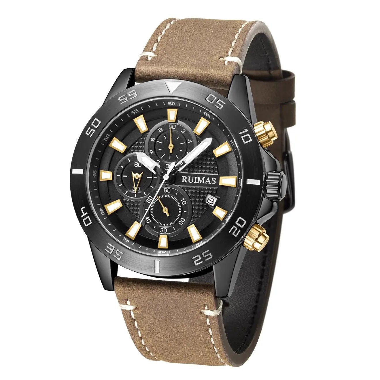 RUIMAS Luxury Brand Mens Watches Quartz Leather Strap Wristwatch Waterproof Clock Sports Large Dial Watch Auto Date Montre Homme 572 by MEGIR WATCH GROUP
