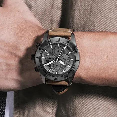RUIMAS Luxury Brand Mens Watches Quartz Leather Strap Wristwatch Waterproof Clock Sports Large Dial Watch Auto Date Montre Homme 572 by MEGIR WATCH GROUP