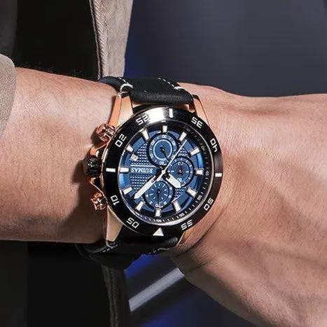 RUIMAS Luxury Brand Mens Watches Quartz Leather Strap Wristwatch Waterproof Clock Sports Large Dial Watch Auto Date Montre Homme 572 by MEGIR WATCH GROUP