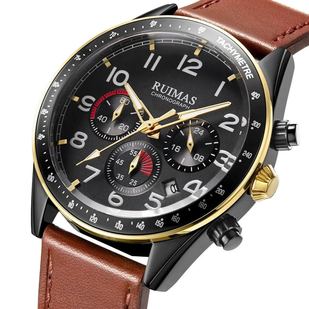 RUIMAS Luxury Brand Chronograph Watches for Men Fashion Leather Sports Military Wristwatch Luminous Clock Auto Date Reloj Hombre 574 by MEGIR WATCH GROUP