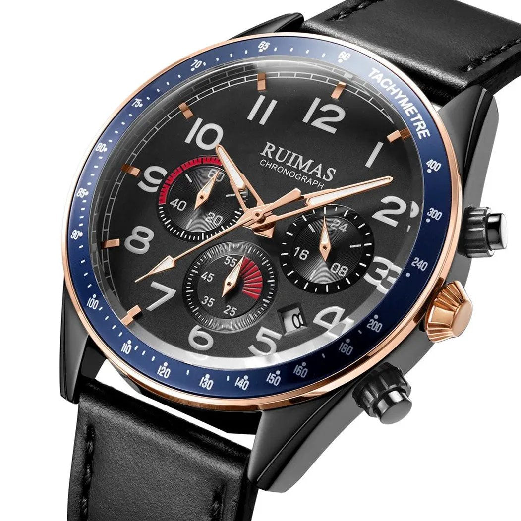 RUIMAS Luxury Brand Chronograph Watches for Men Fashion Leather Sports Military Wristwatch Luminous Clock Auto Date Reloj Hombre 574 by MEGIR WATCH GROUP