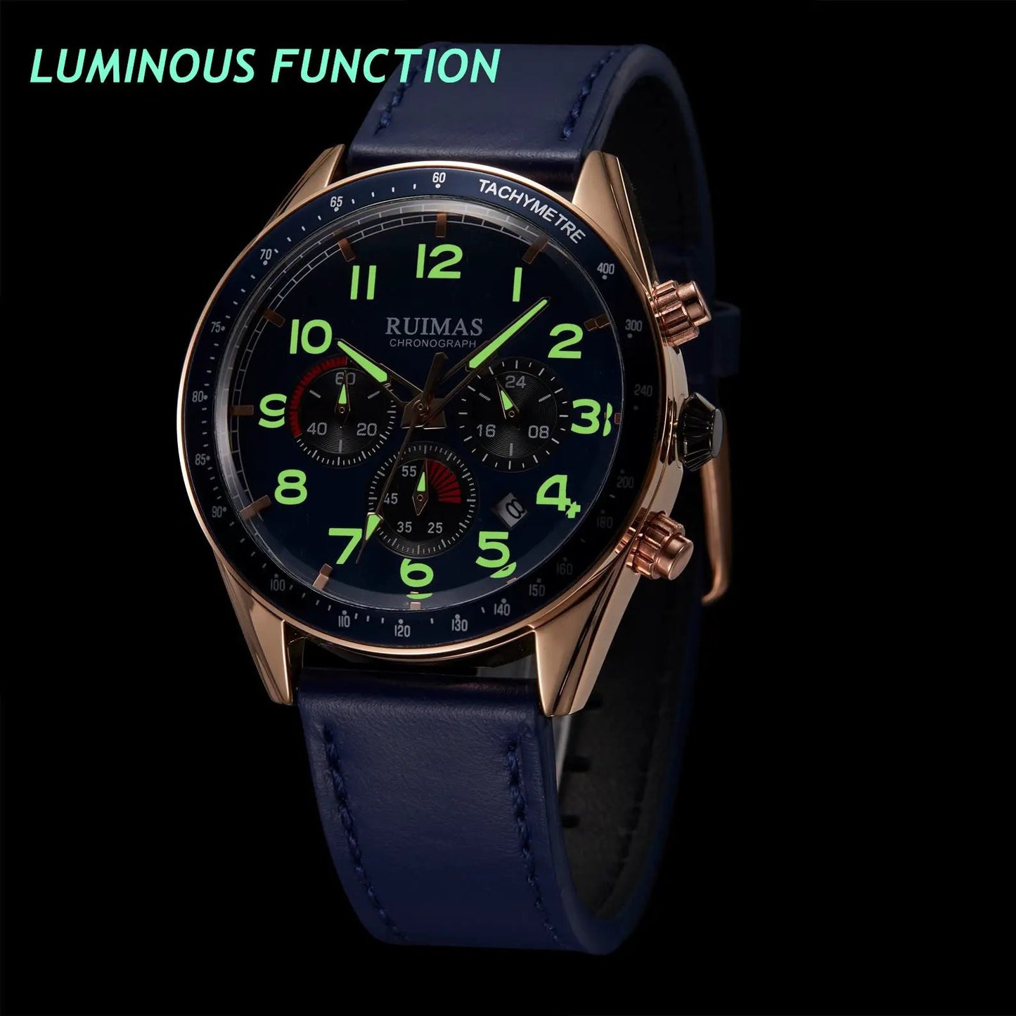 RUIMAS Luxury Brand Chronograph Watches for Men Fashion Leather Sports Military Wristwatch Luminous Clock Auto Date Reloj Hombre 574 by MEGIR WATCH GROUP