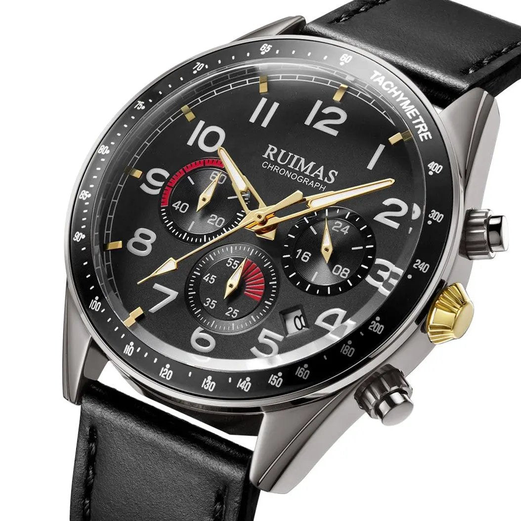 RUIMAS Luxury Brand Chronograph Watches for Men Fashion Leather Sports Military Wristwatch Luminous Clock Auto Date Reloj Hombre 574 by MEGIR WATCH GROUP