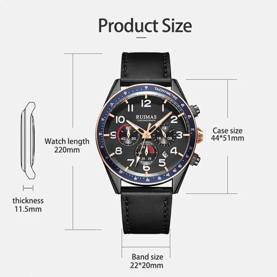 RUIMAS Luxury Brand Chronograph Watches for Men Fashion Leather Sports Military Wristwatch Luminous Clock Auto Date Reloj Hombre 574 by MEGIR WATCH GROUP